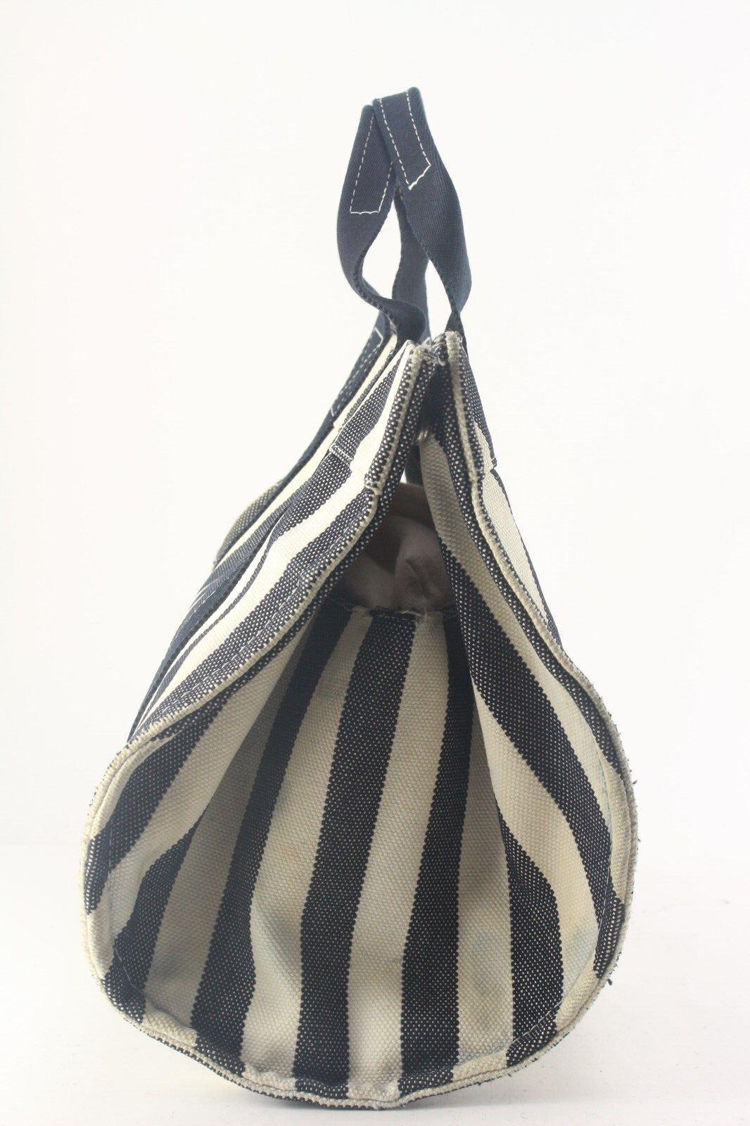 HERMES Striped Cannes Tote with Pouch Black x White 2HER822K For Sale 3