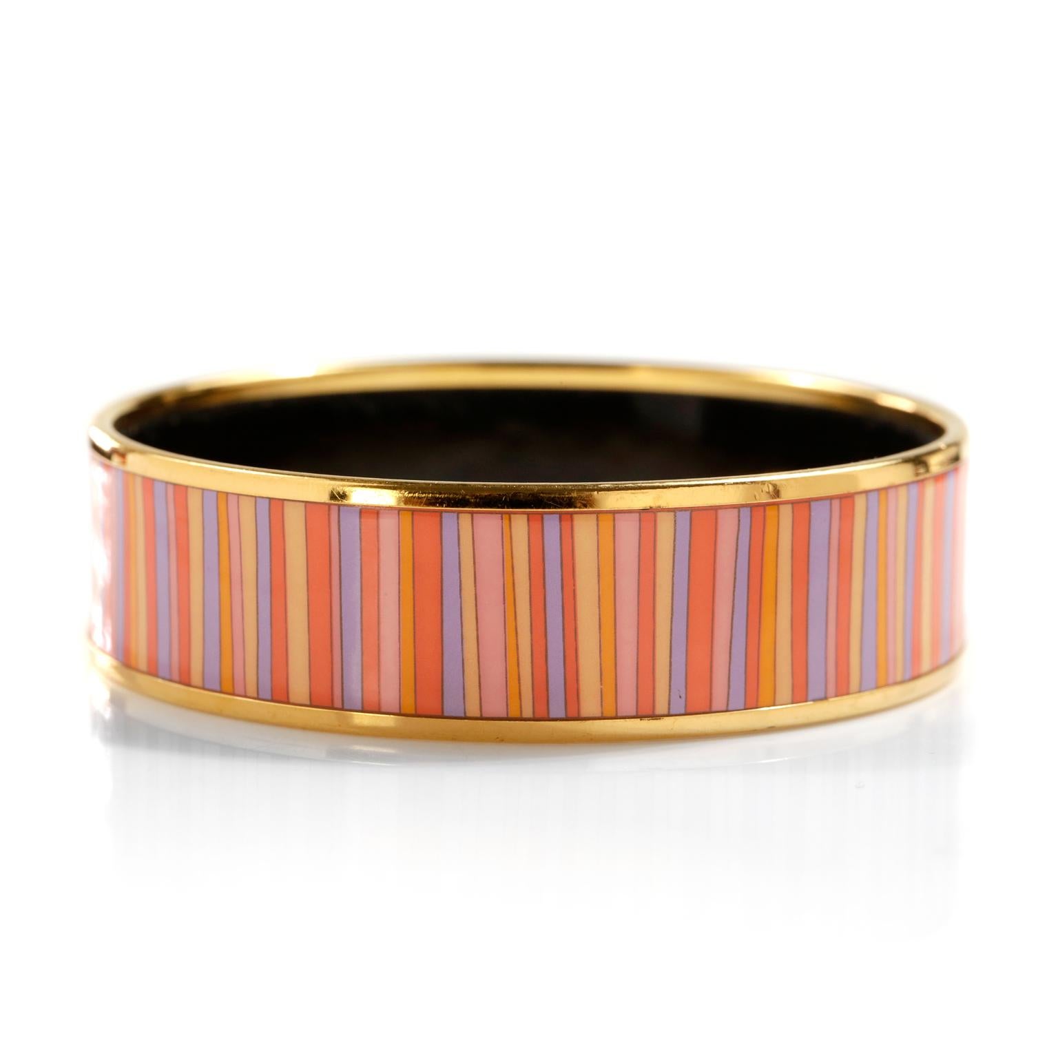 Hermès Striped Enamel Bracelet In Good Condition For Sale In Palm Beach, FL