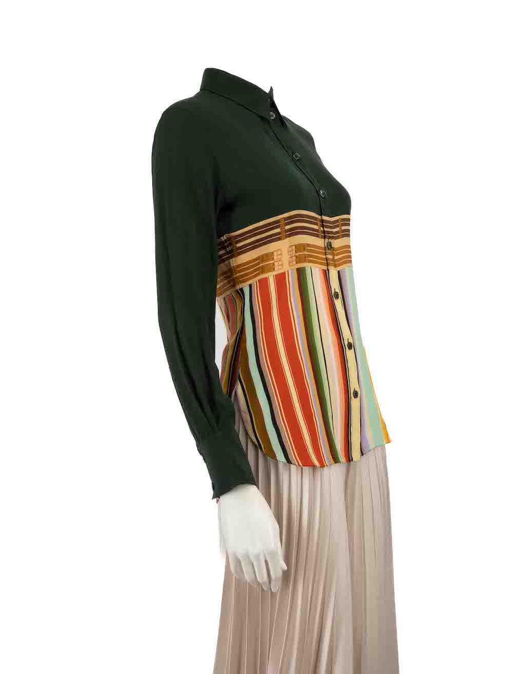 CONDITION is Very good. Minimal wear to shirt is evident. Minimal wear to the rear and the right shoulder with light marks on this used Hermès designer resale item.
 
 
 
 Details
 
 
 Multicolour - green, brown and orange
 
 Silk
 
 Shirt
 
