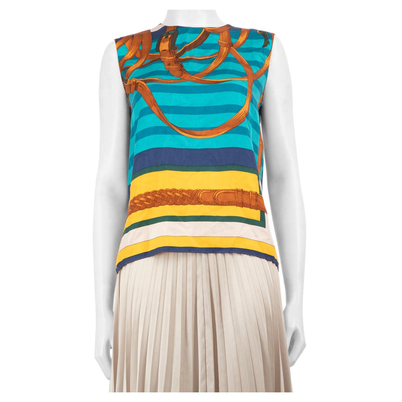 Hermès Striped Sleeveless Silk Blouse Size S
