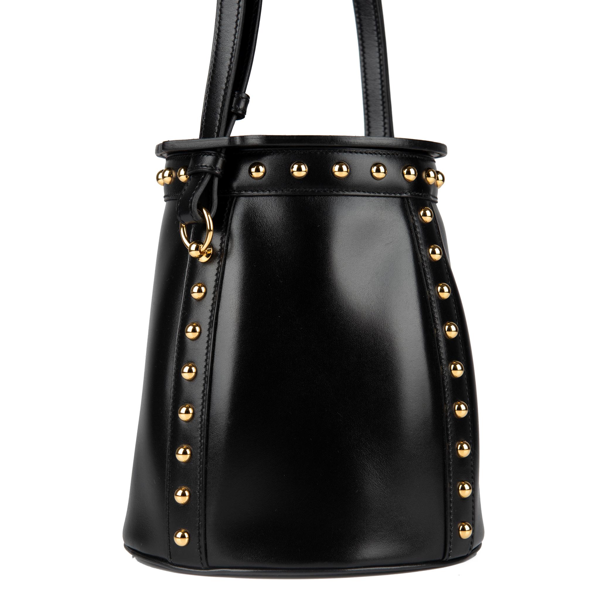 Women's or Men's Hermès Studded Cloutè Farming Cross Body Bag Black Box Leather Gold Hardware