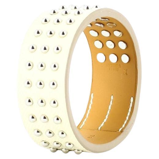 Hermes Studded Leather Bracelet in White For Sale