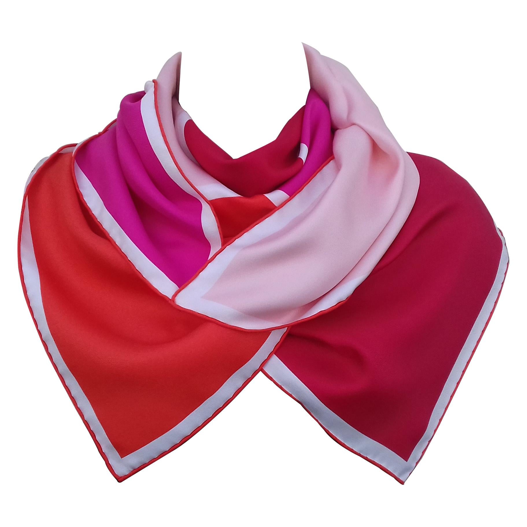 Hermès Studio Silk Scarf Quadri Red Orange Pink 90 cm