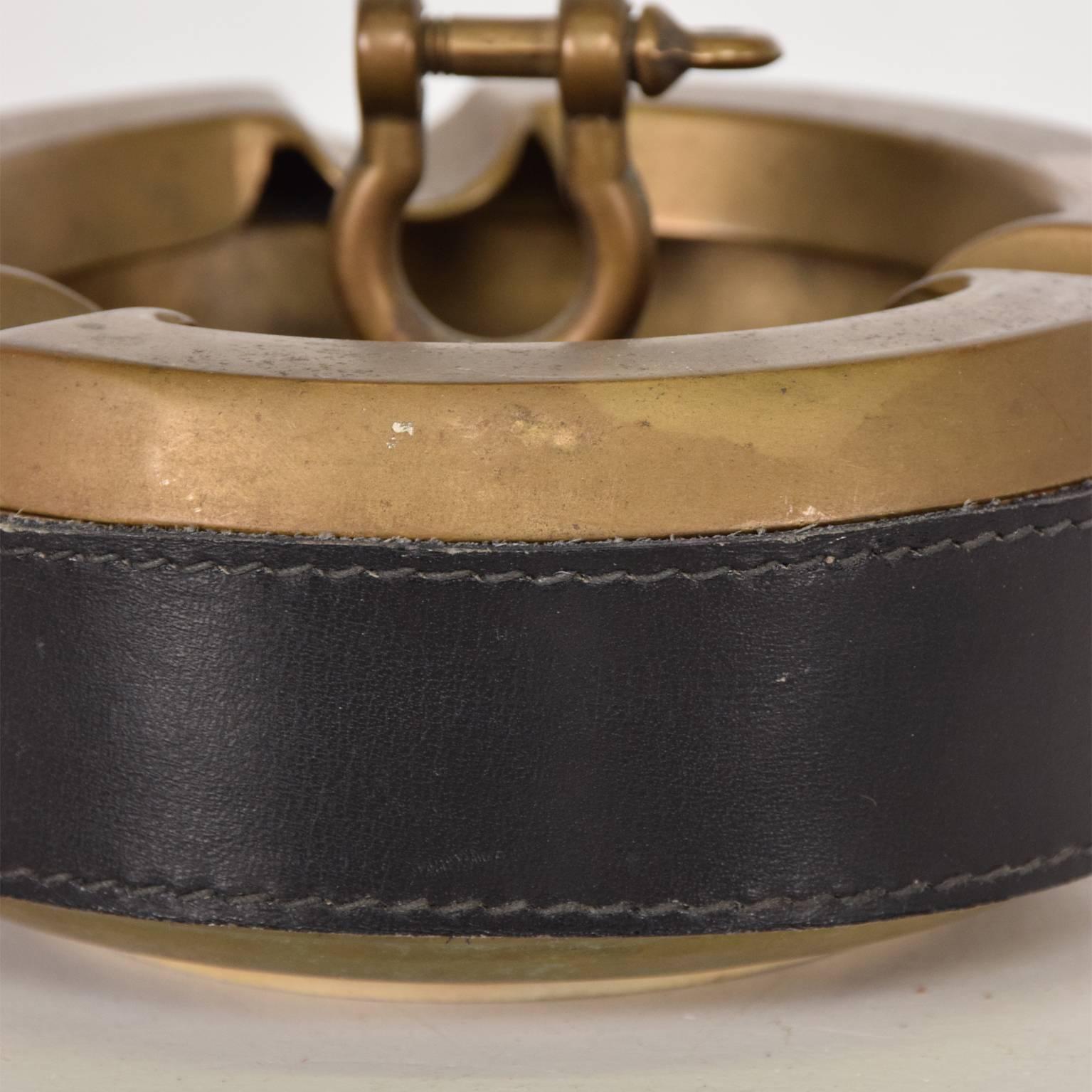 Italian Hermes Style Brass and Leather Ashtray, Italy, 1960s
