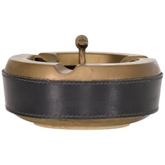 Hermes Style Brass and Leather Ashtray, Italy, 1960s