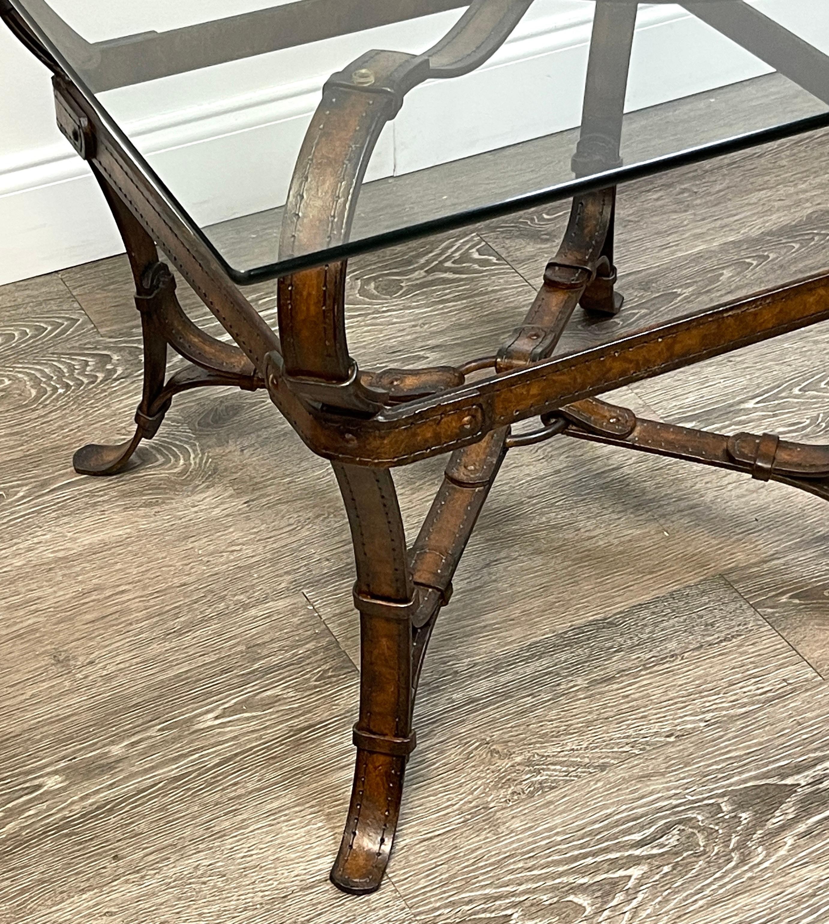 French Hermes Style Equestrian Sculptural Forged & Polychromed Iron Side Table 