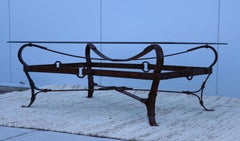 Hermes Style Faux Leather Iron and Glass Coffee Table