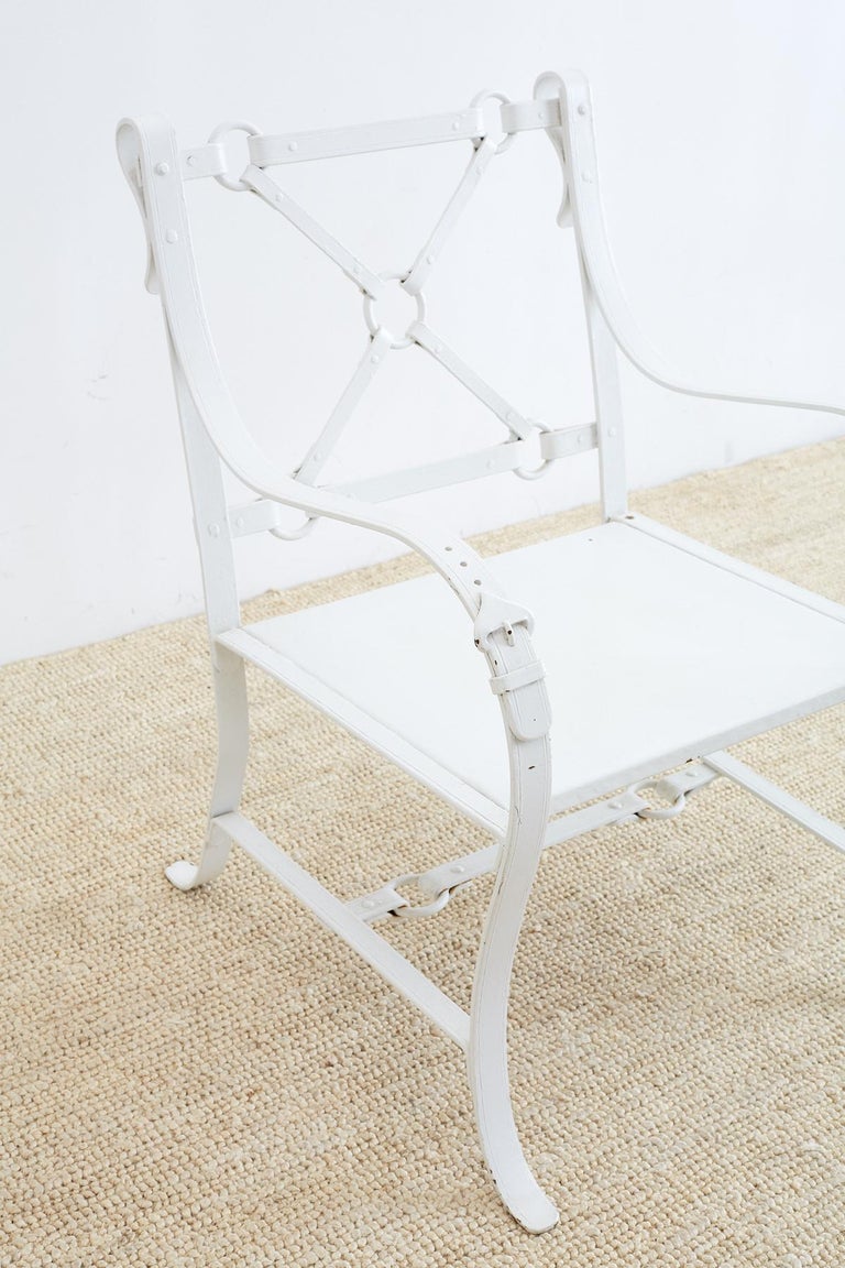 Hermes Style Faux Leather Iron Belt Strap Chairs at 1stDibs