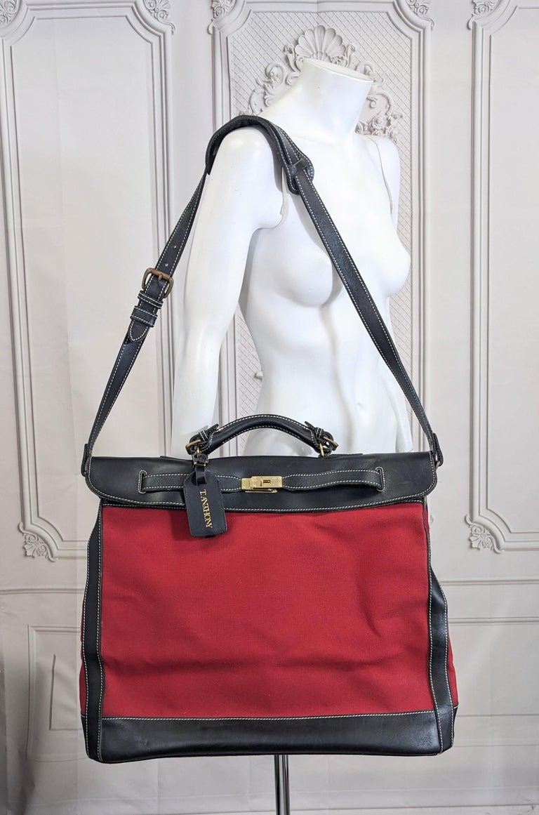 Hermes Style Leather and Canvas Travel Bag, T. Anthony For Sale at