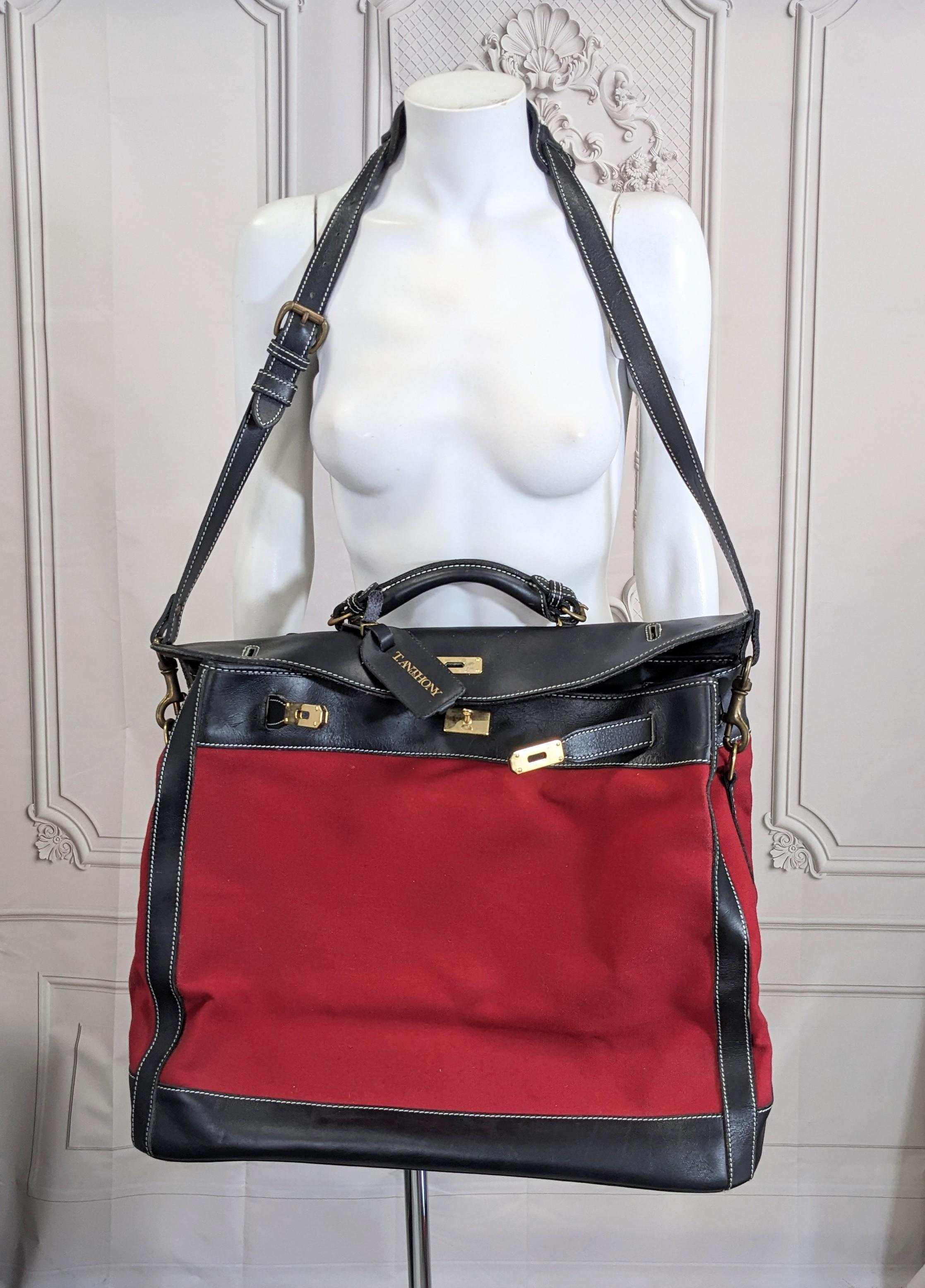 Sac de voyage en cuir et toile de style Hermès, T. Anthony Bon état - En vente à New York, NY