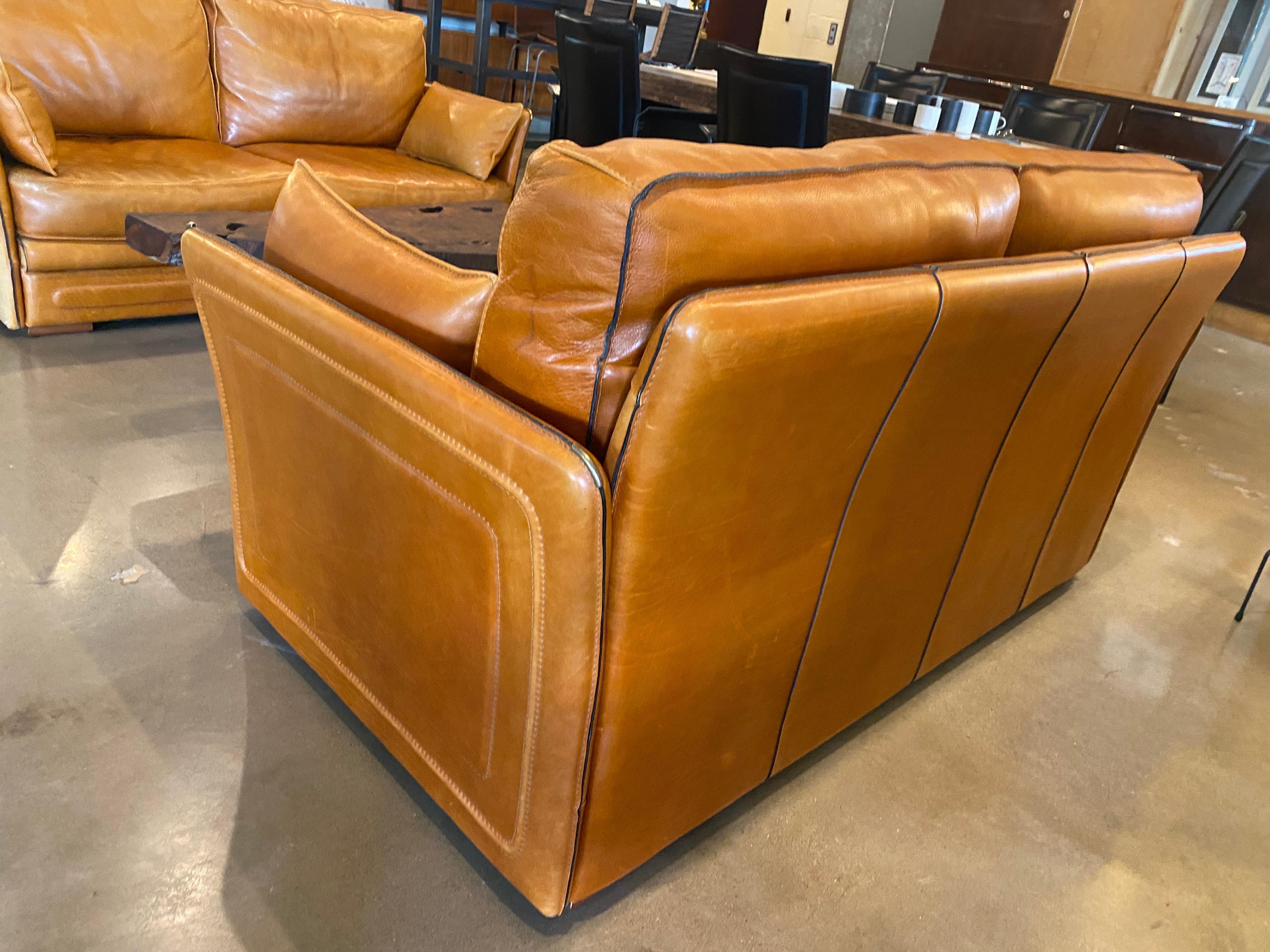 Hermes Style Leather Loveseat, France, 1970-80 In Good Condition In Austin, TX