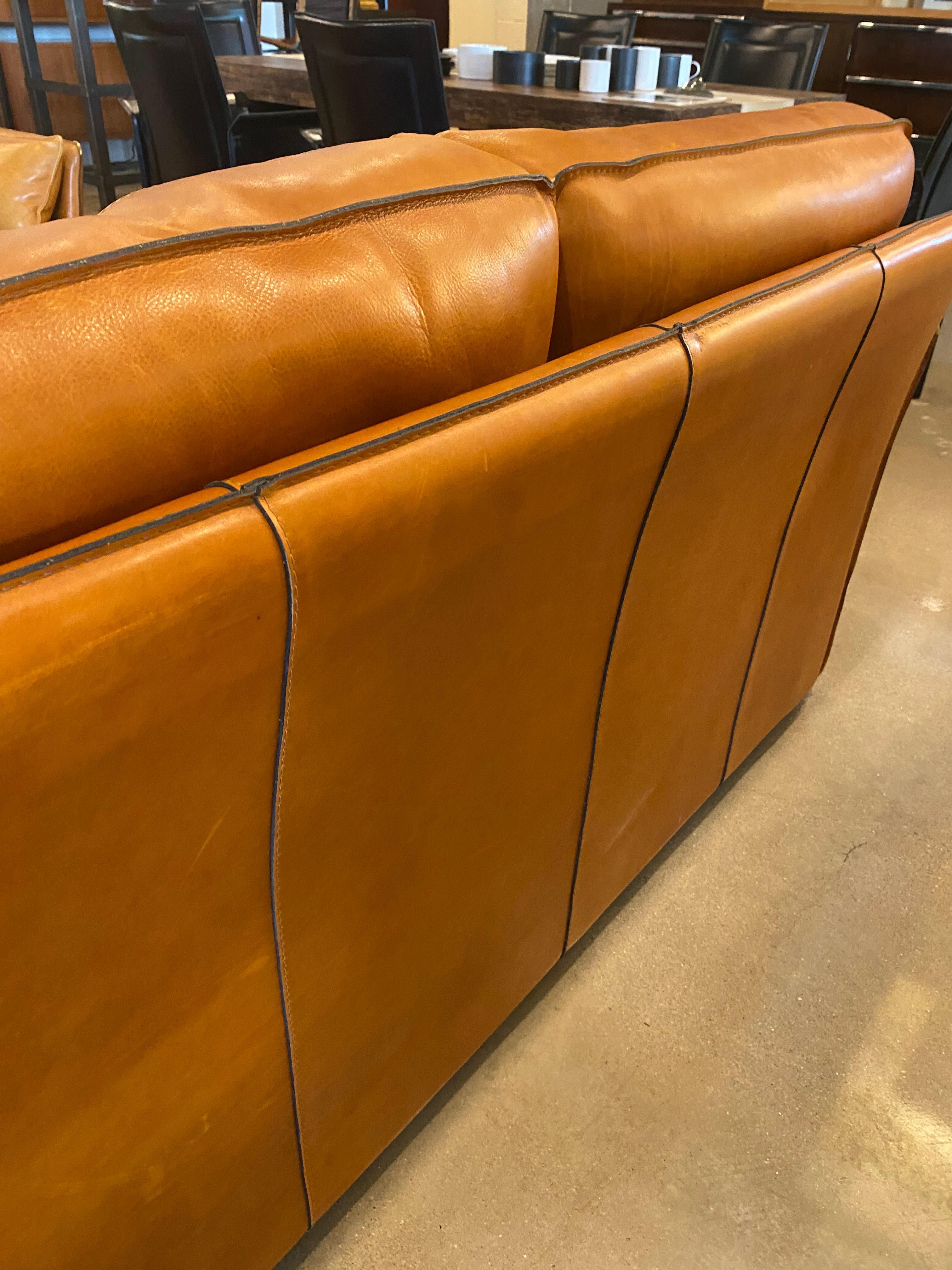 Late 20th Century Hermes Style Leather Loveseat, France, 1970-80