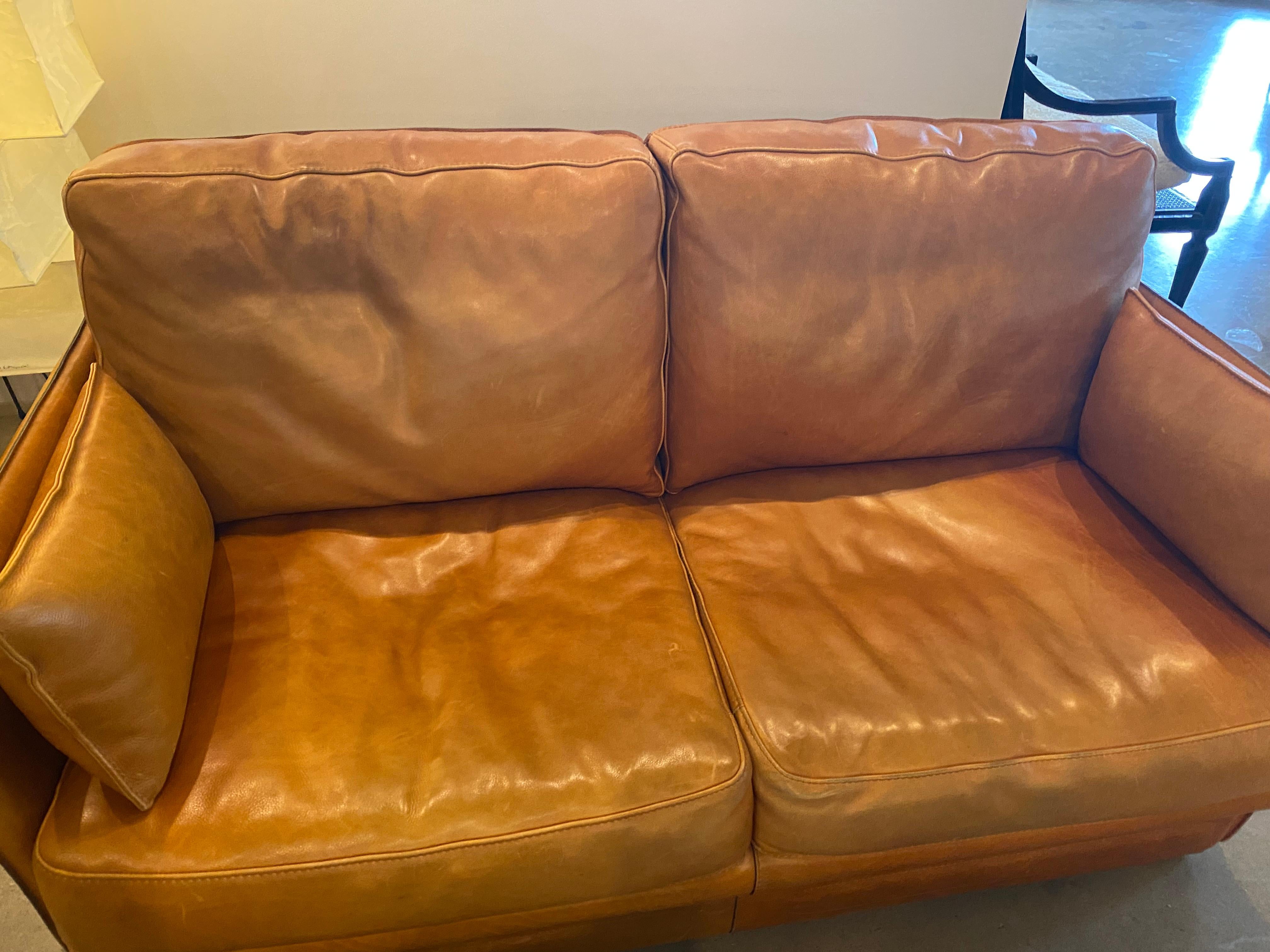 Hermes Style Leather Loveseat, France, 1970-80 2