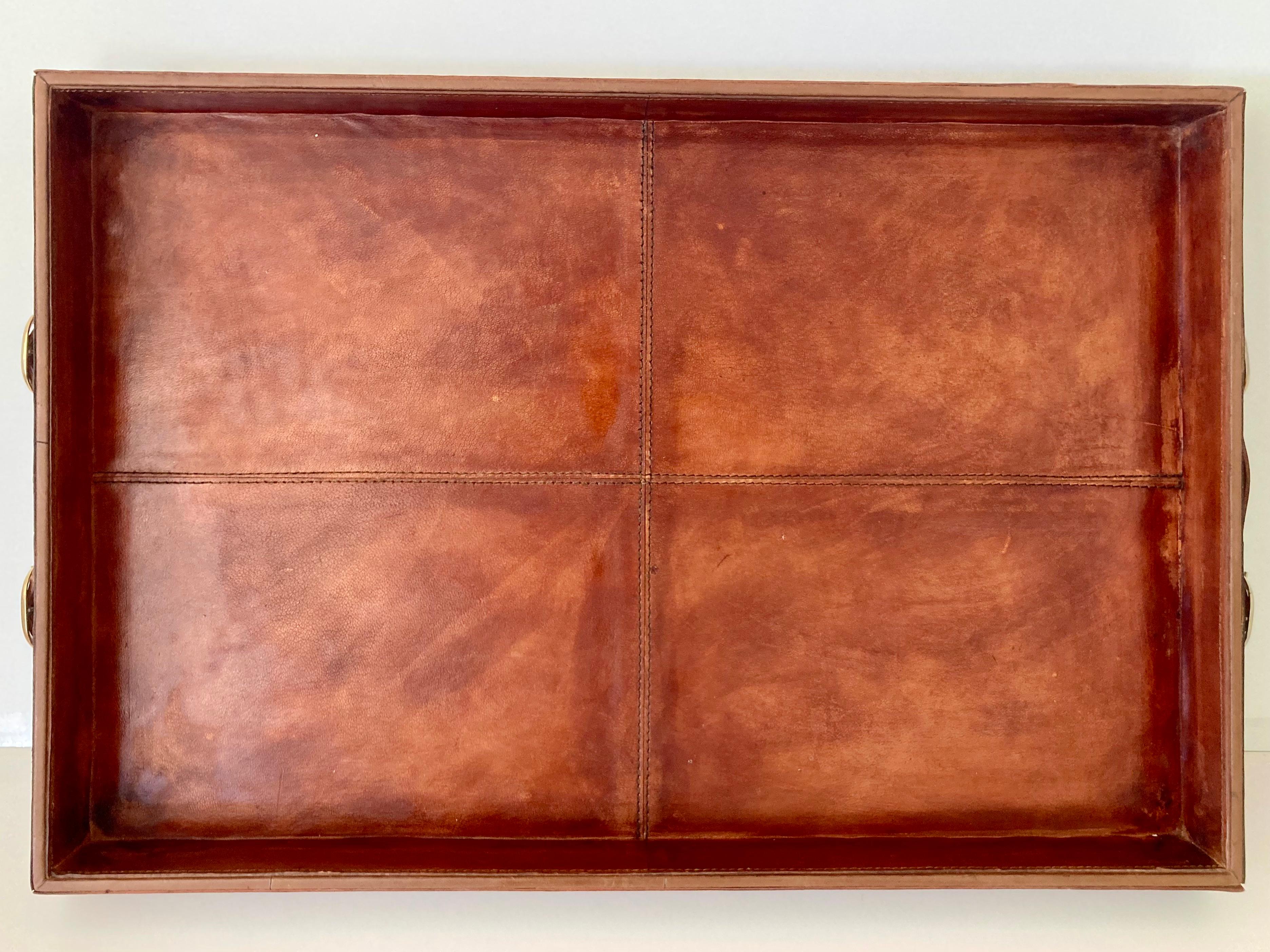 Modern Hermes Style Leather Serving Tray
