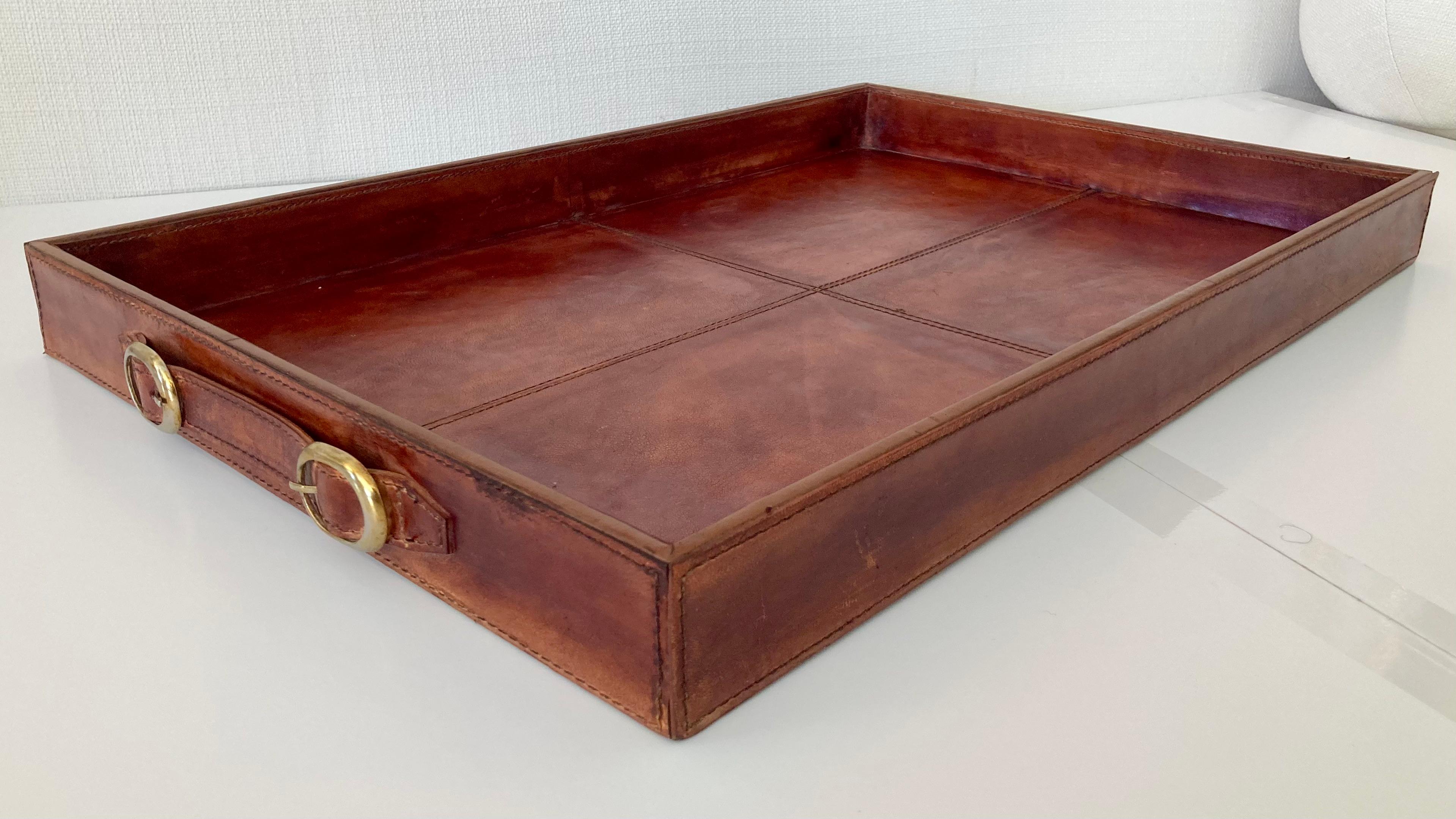 Hermes Style Leather Serving Tray In Good Condition In Los Angeles, CA