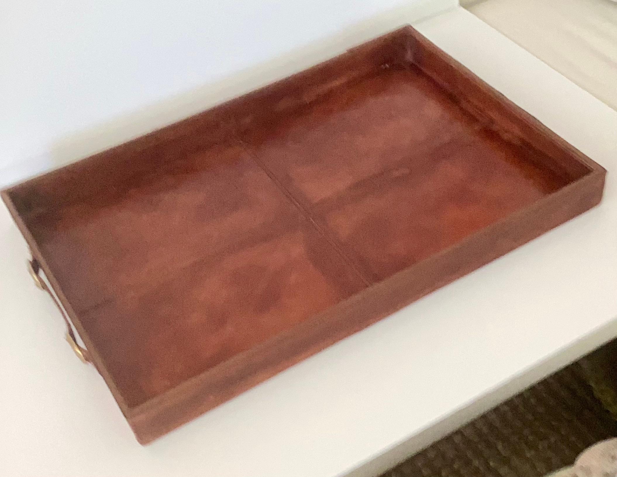 Late 20th Century Hermes Style Leather Serving Tray