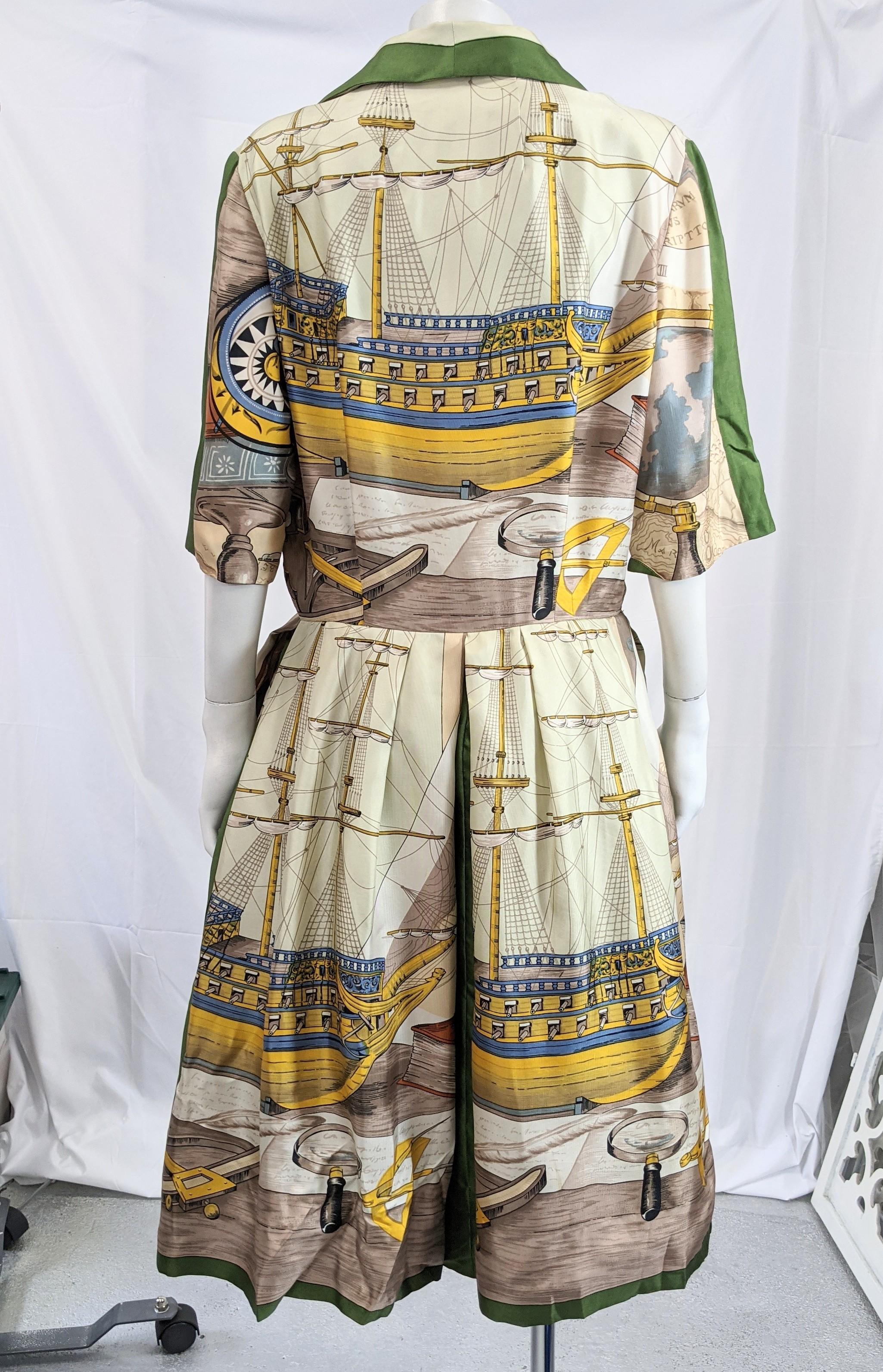 Brown Hermes Style Printed Shirtwaist Dress by Holly Hoelscher For Sale
