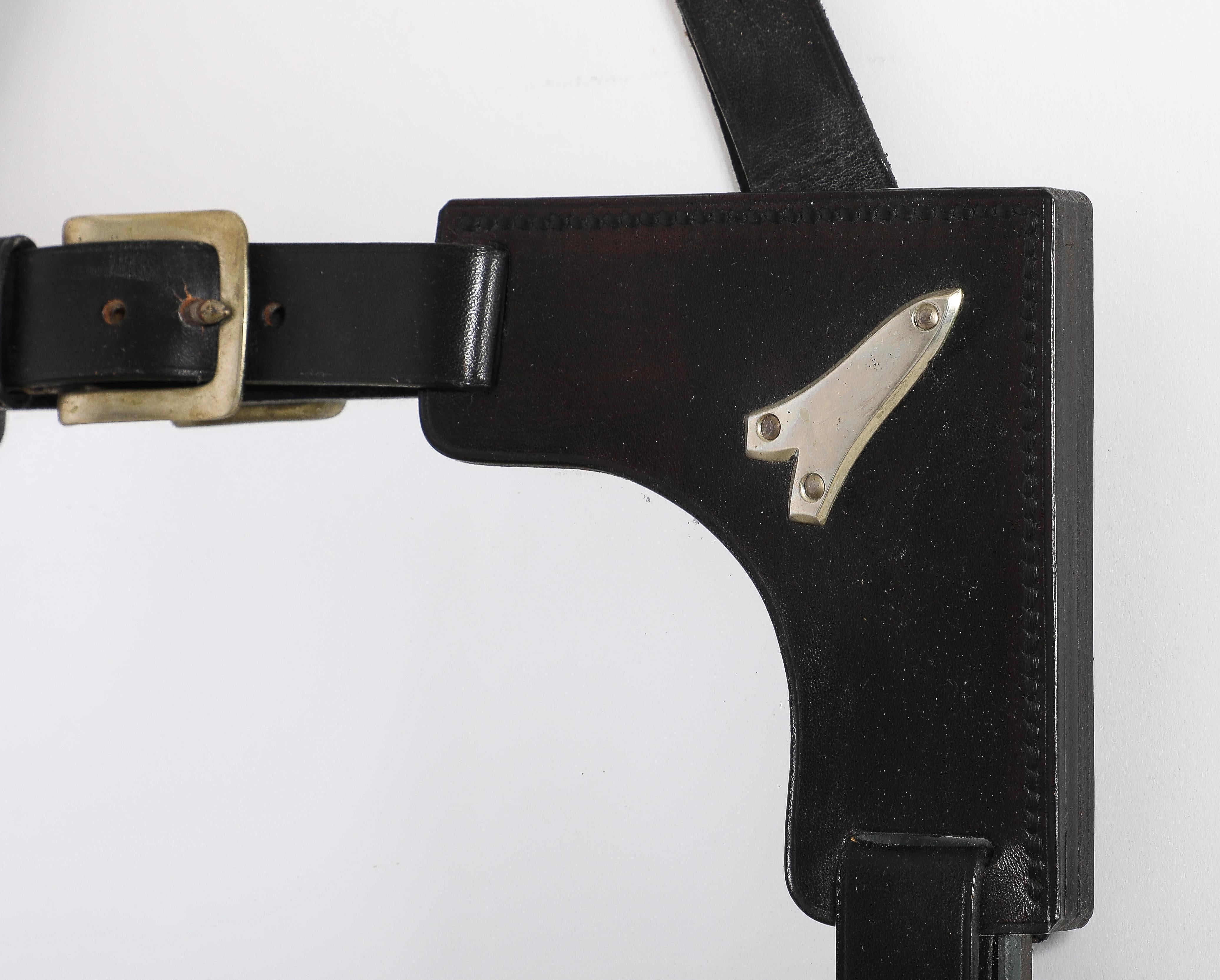 Hermes Style Saddle Theme Leather & Steel Accents Mirror - France 1970's For Sale 4
