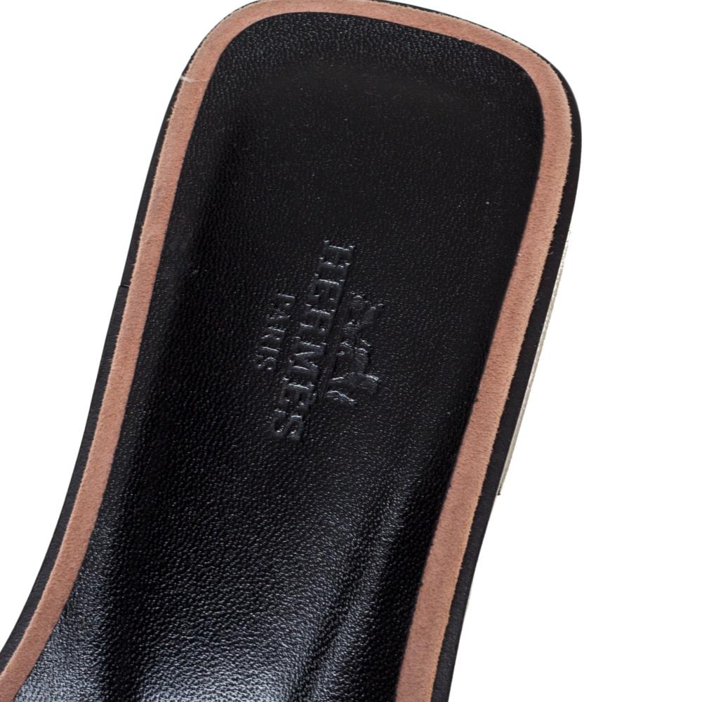 Black Hermes Suede Leather Pearl Embellished Oran Flat Slides Size 37