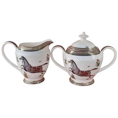 Hermès Sugar Bowl and Milk Jug Cheval D'Orient Horse Pattern in Porcelain