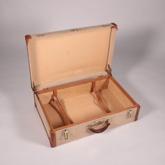 Hèrmes Suitcase Fabric Leather, France, 1940s-1950s