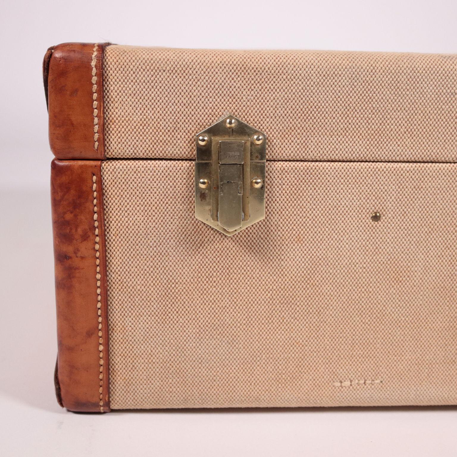 Mid-Century Modern Hèrmes Suitcase Fabric Leather, France, 1940s-1950s