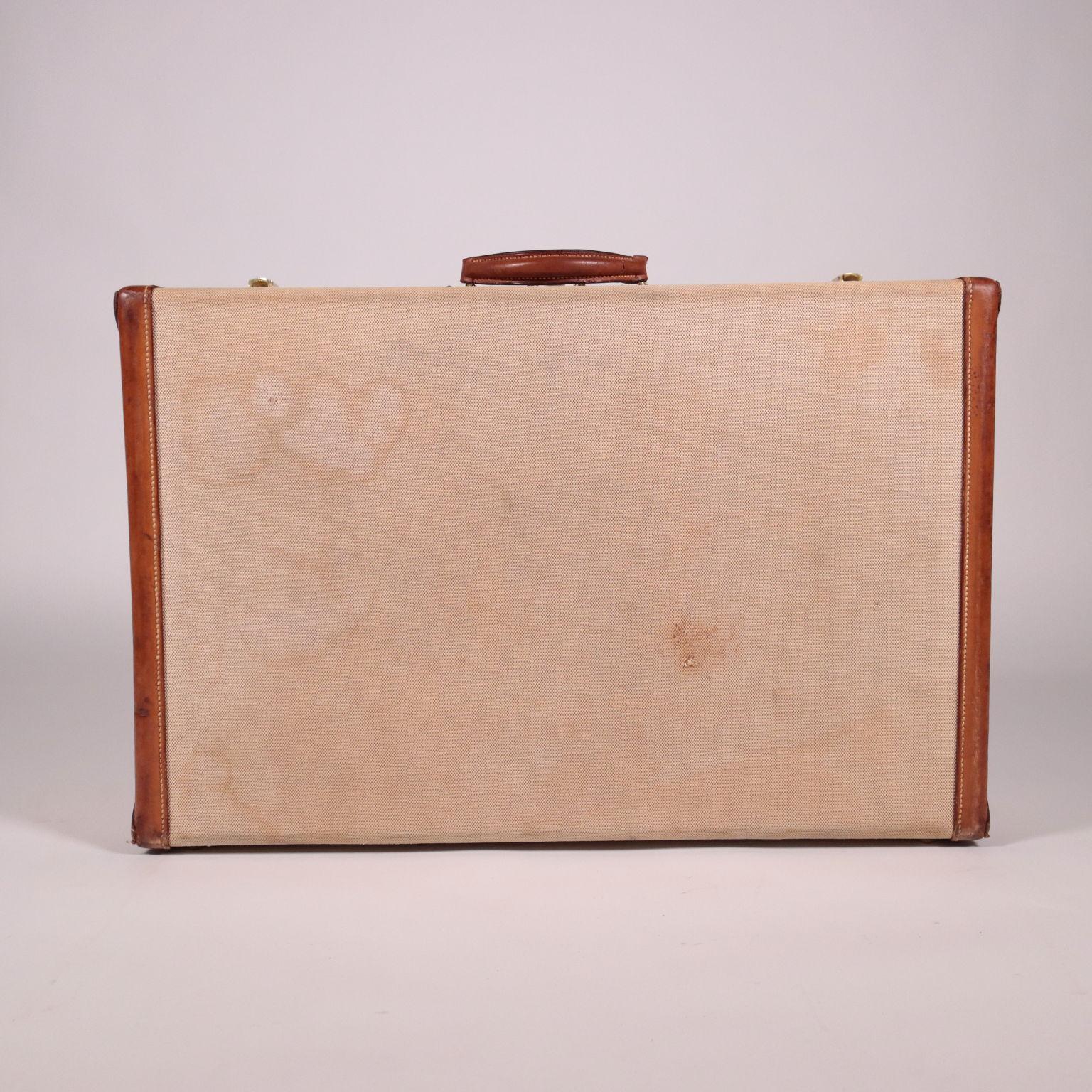 French Hèrmes Suitcase Fabric Leather, France, 1940s-1950s