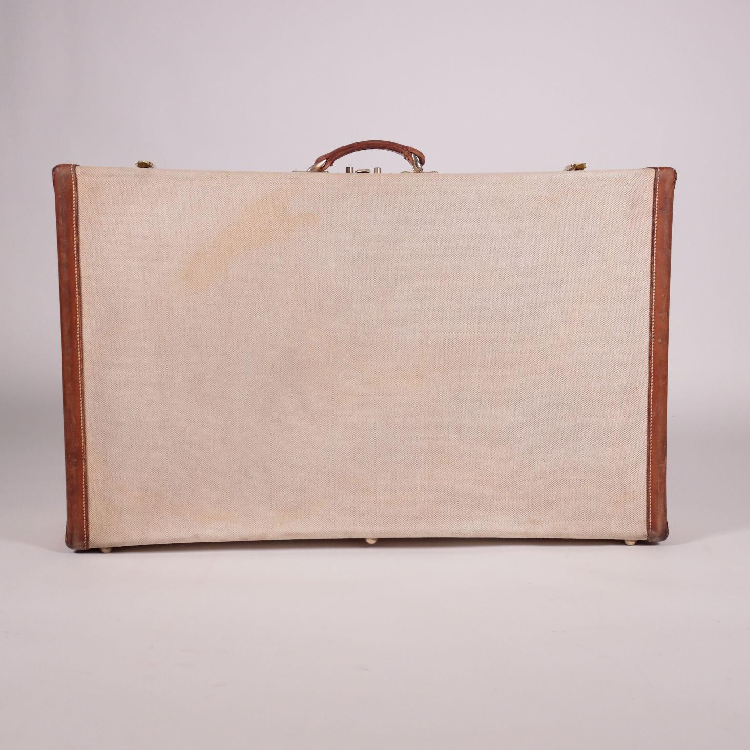 Hèrmes Suitcase Fabric Leather, France, 1940s-1950s In Fair Condition In Milano, IT