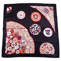 Hermes "Sulfure et Presse Papiers" 90 cm Black Silk Printed Scarf