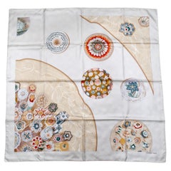 Hermes "Sulfure et Presse Papiers" 90 cm Cream Silk Printed Scarf