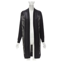 HERMES Sundial black cashmere-blend 100% silk printed robe cardigan FR34 XS
