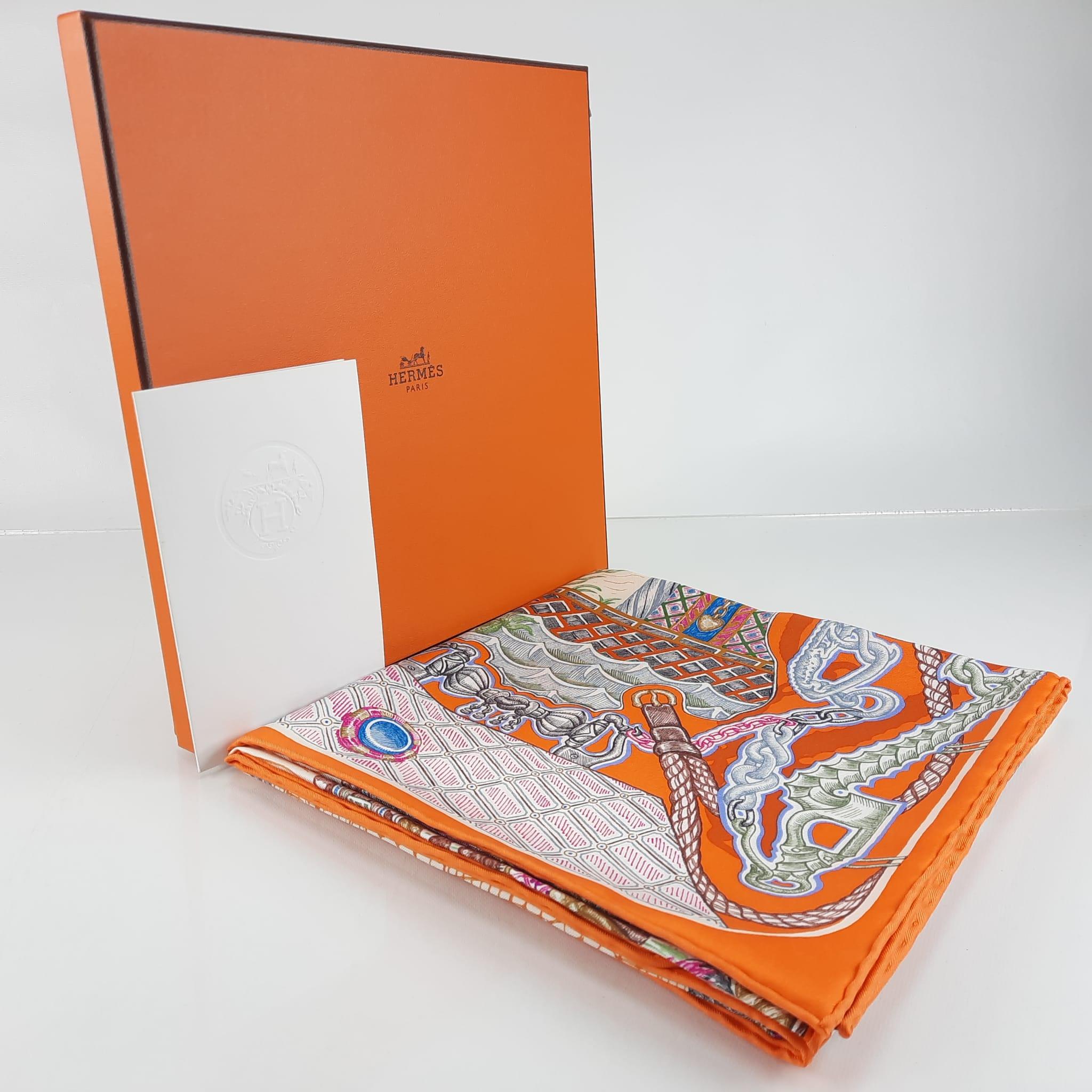 Echarpe Hermes Super Silk Quest 90 Orange / Vert / Multicolore Silk En