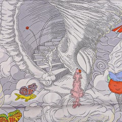 Hermes Sur Mon Nuage Creme/ Bleu Clair/ Silk Scarf 90