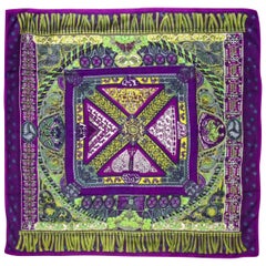 Hermes Sur Un Tapis Volant Purple, Blue & Green Cashmere & Silk  Scarf