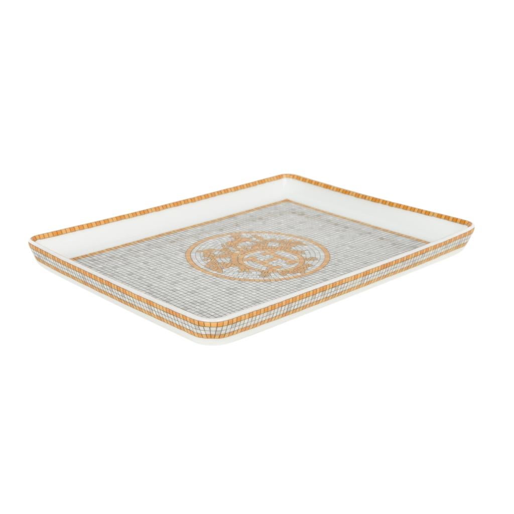 Gray Hermes Sushi Plate Mosaique au 24 Gold Tray Small Model Porcelain