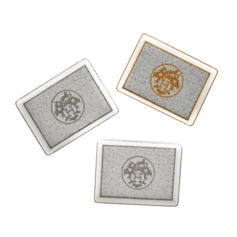 Hermes Sushi Plate Mosaique Au 24 Platinum Small Model Porcelain New w