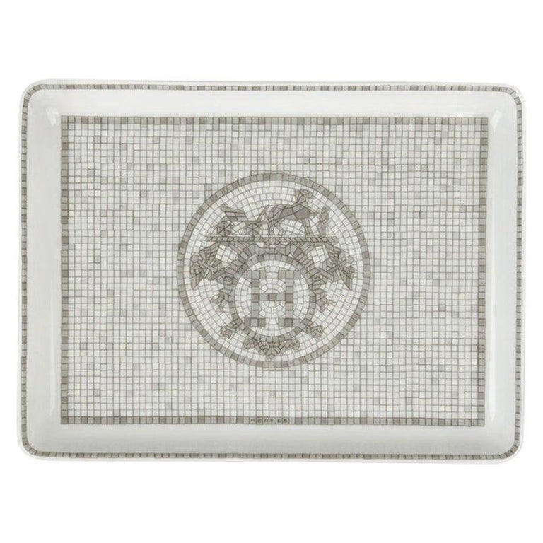 Hermes Sushi Plate Mosaique Au 24 Platinum Small Model Porcelain New w