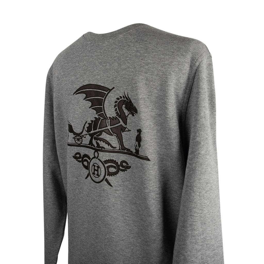 Gray Hermes Sweater Ex-Libris Dragon Gris w/ Lambskin Patch Crewneck L