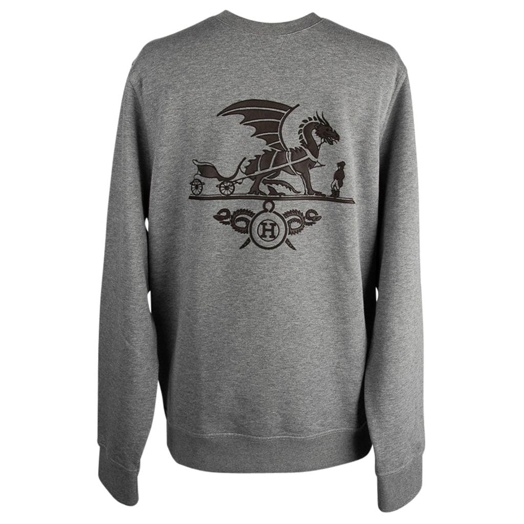 Hermes Sweater Ex-Libris Dragon Gris w/ Lambskin Patch Crewneck L
