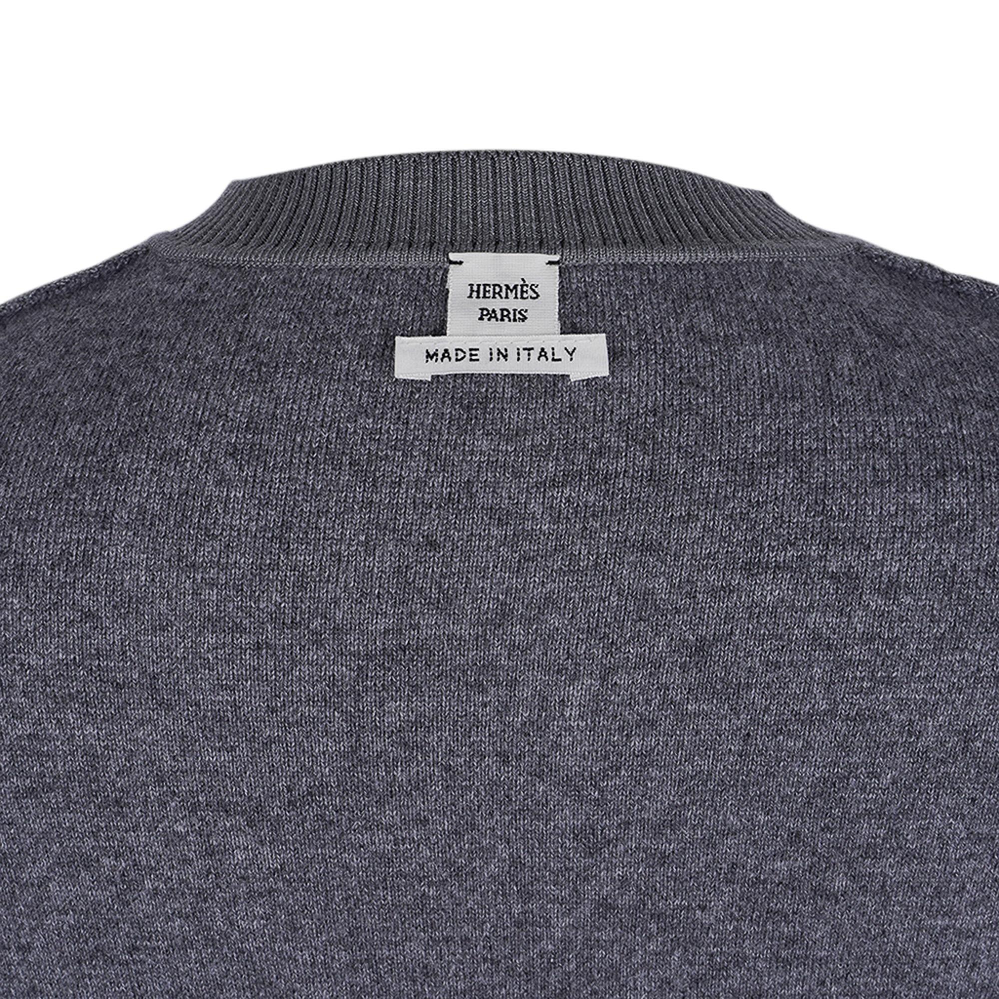 Hermes Sweater Ex-Libris Gray Cashmere and Silk  34 / 4 For Sale 7