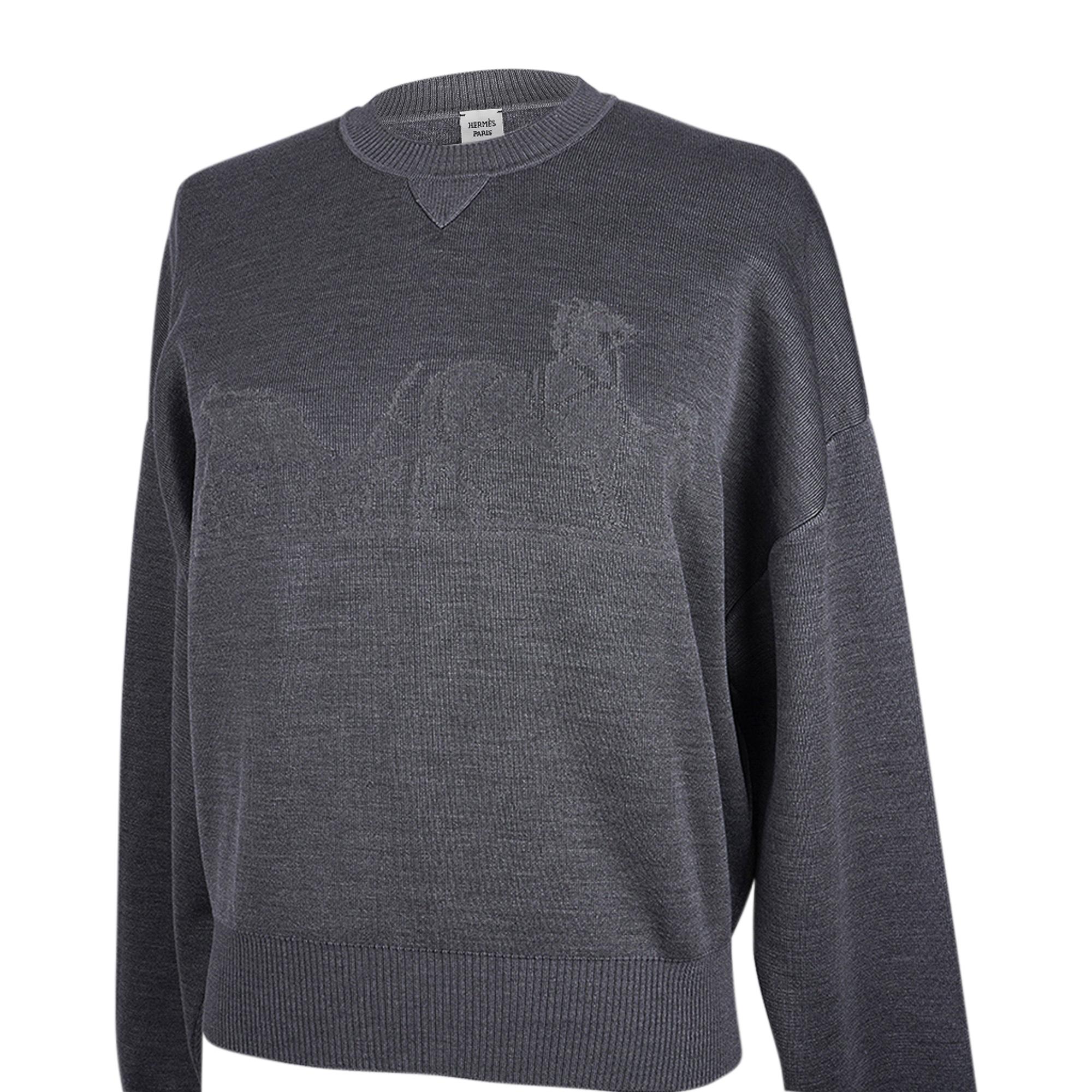 Hermes Sweater Ex-Libris Gray Cashmere and Silk  34 / 4 For Sale 1