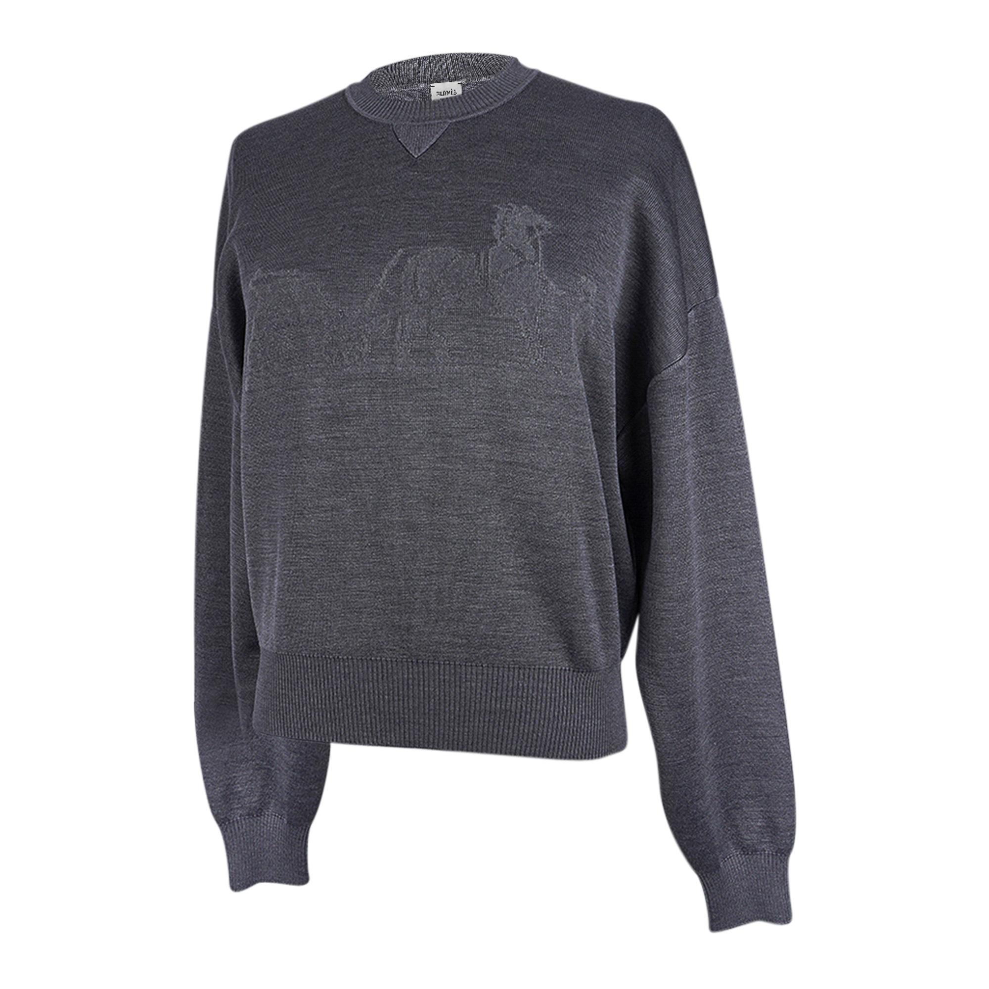 Hermes Pullover Ex-Libris aus grauem Kaschmir und Seide  34 / 4 im Angebot 4