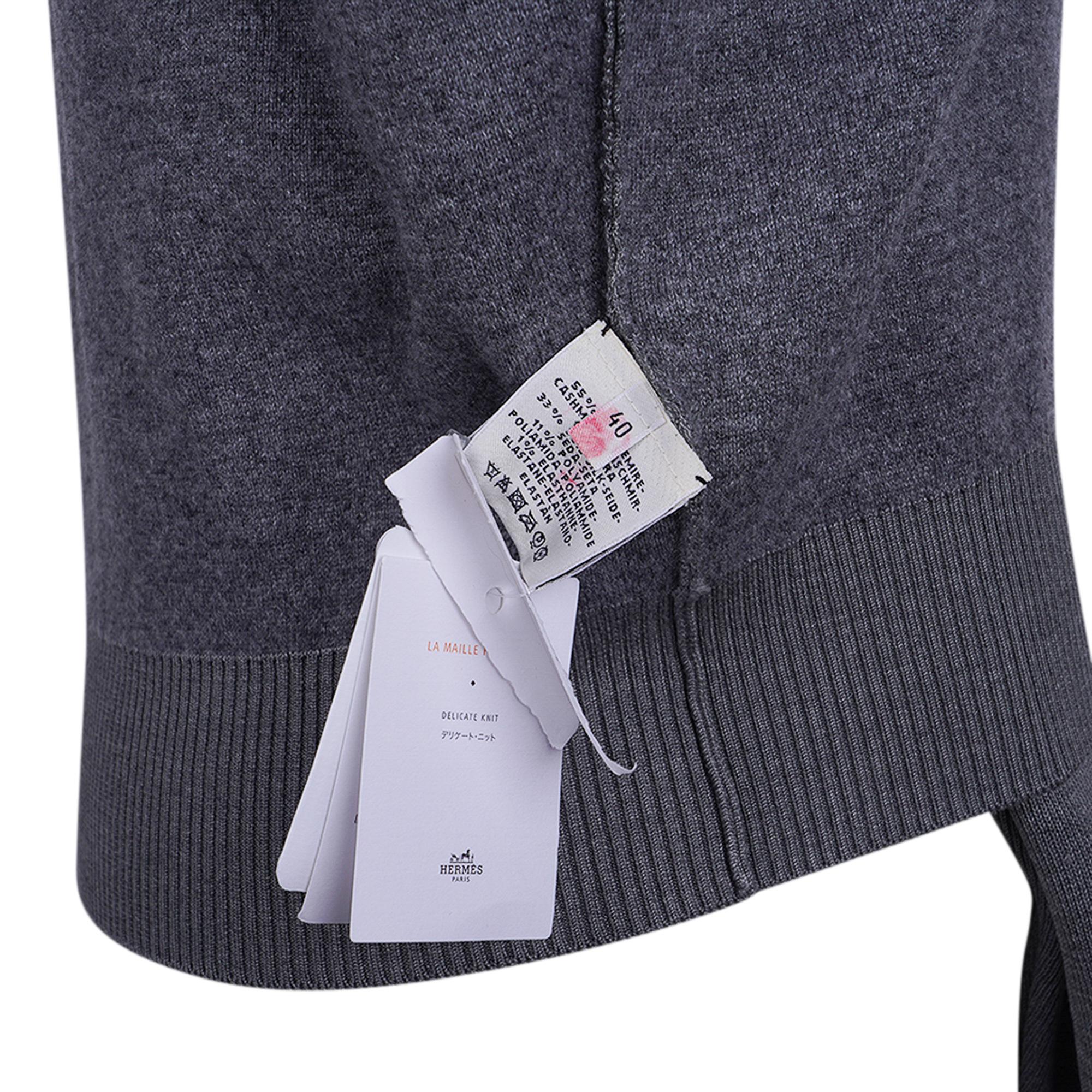Hermes Sweater Ex-Libris Gray Cashmere and Silk  40 / 8 For Sale 8