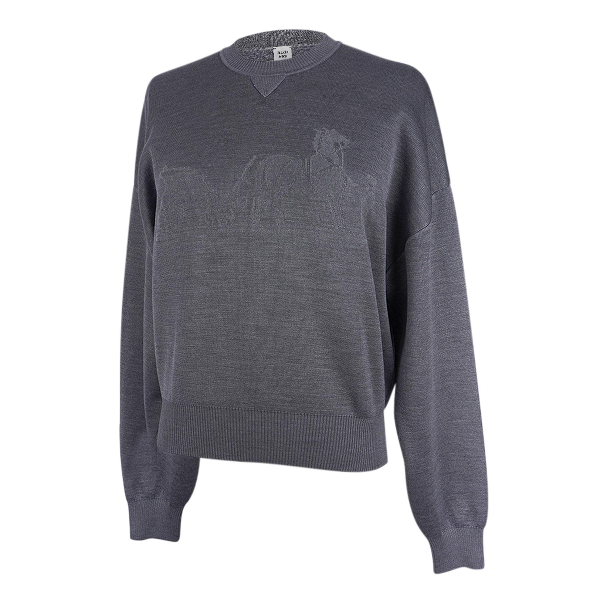 Hermes Pullover Ex-Libris aus grauem Kaschmir und Seide  40 / 8 im Angebot 1