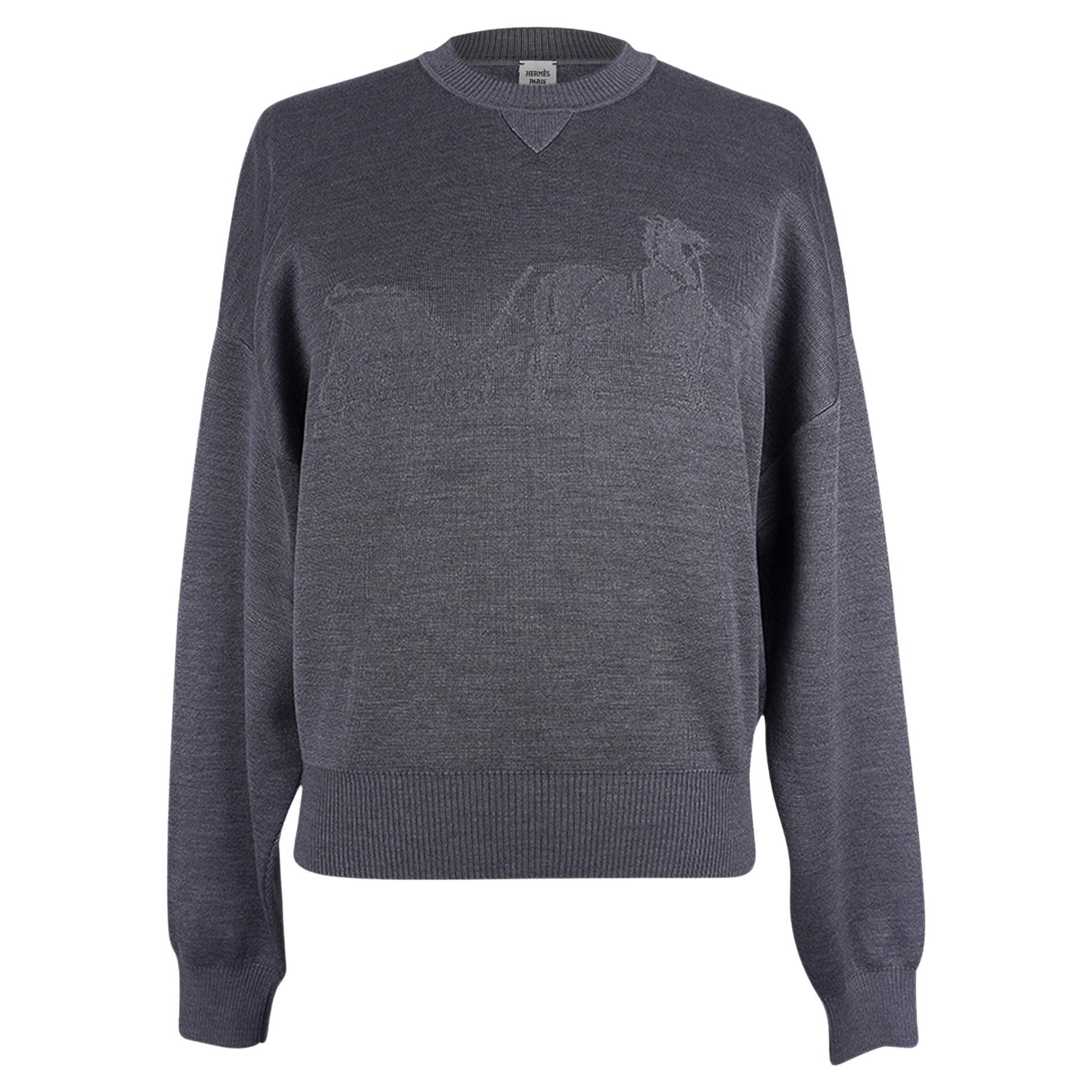 Hermes Sweater Ex-Libris Gray Cashmere and Silk  40 / 8 For Sale