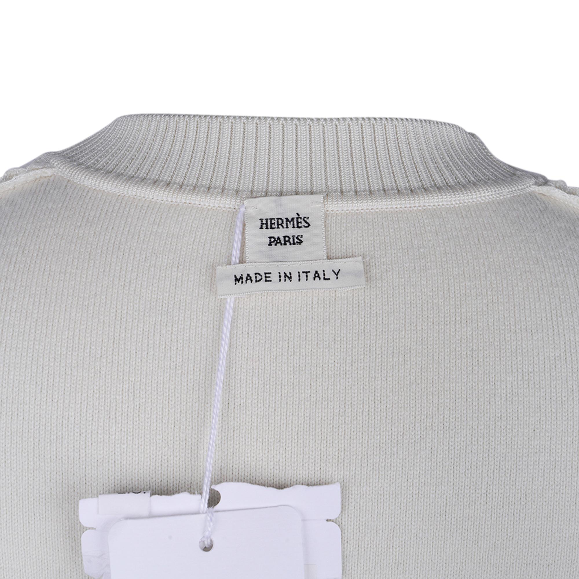 Hermes Sweater Ex-Libris Winter White Cashmere and Silk  34 / 4 For Sale 5