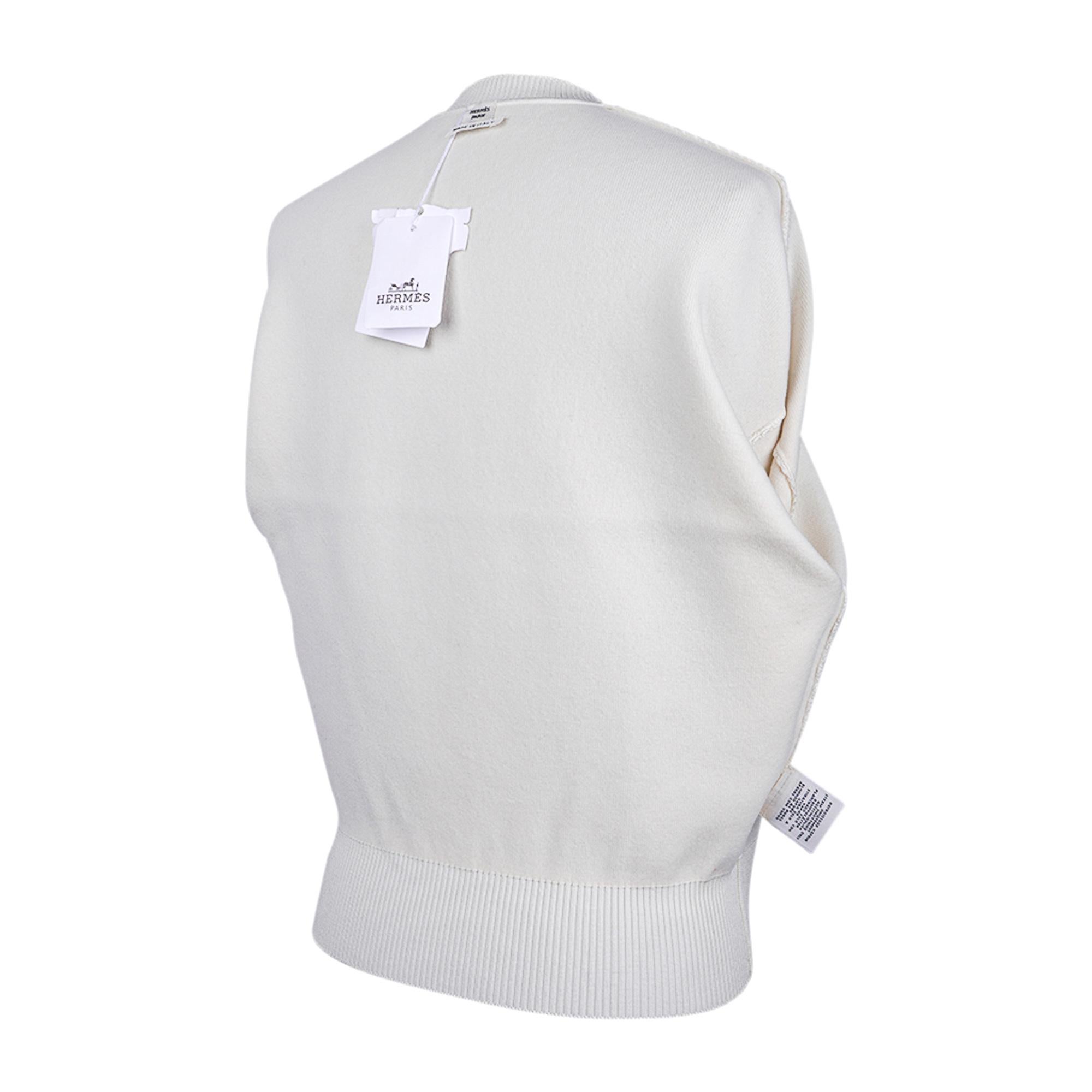 Hermes Sweater Ex-Libris Winter White Cashmere and Silk  34 / 4 For Sale 6