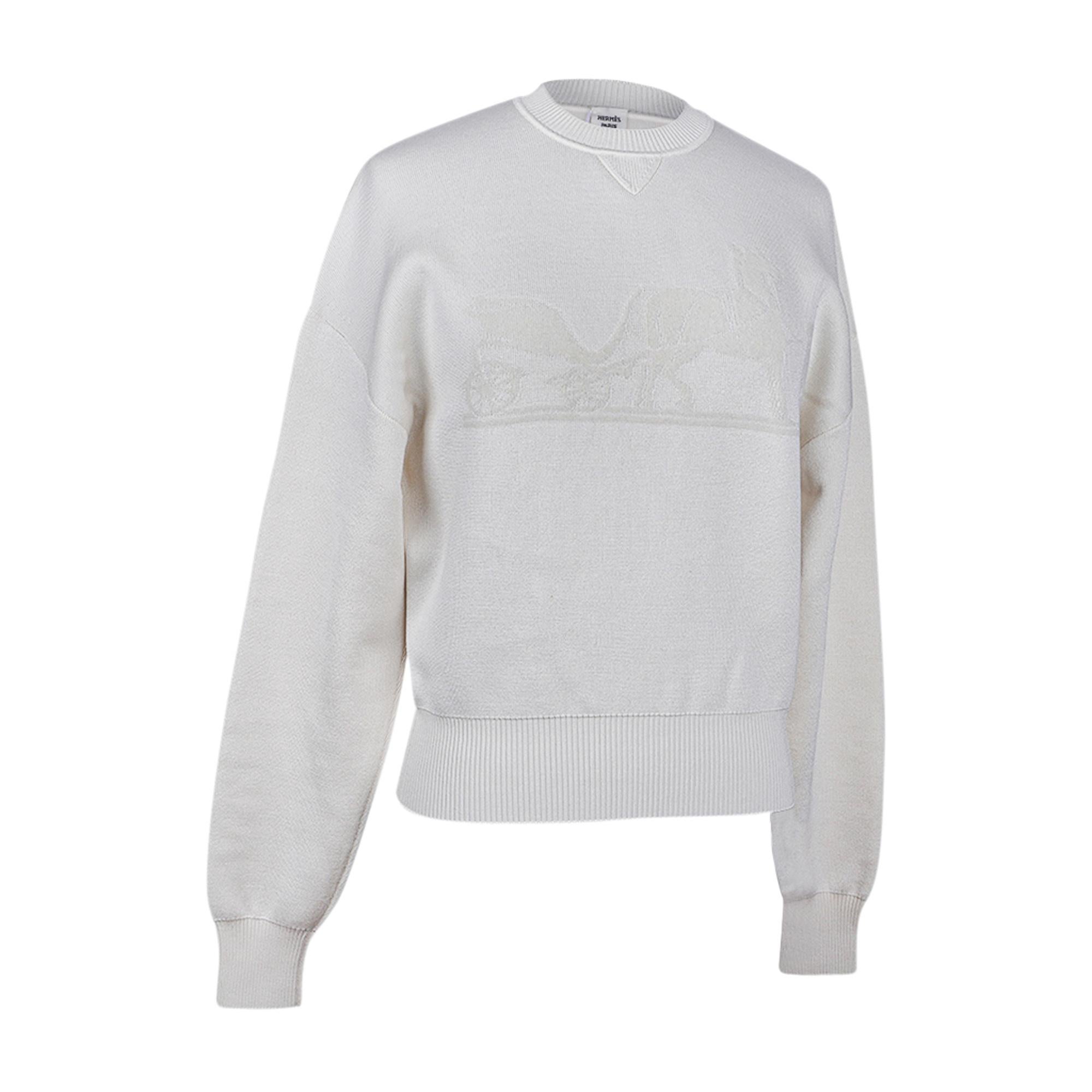 Hermes Sweater Ex-Libris Winter White Cashmere and Silk  34 / 4 In New Condition For Sale In Miami, FL