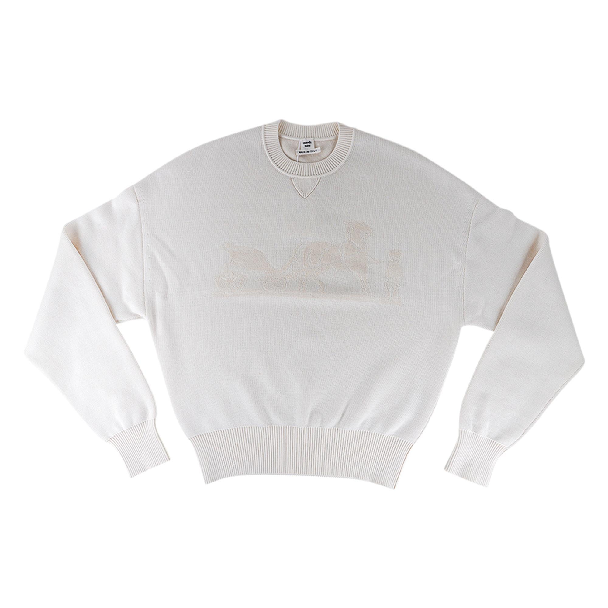 Hermes Sweater Ex-Libris Winter White Cashmere and Silk  34 / 4 For Sale 1