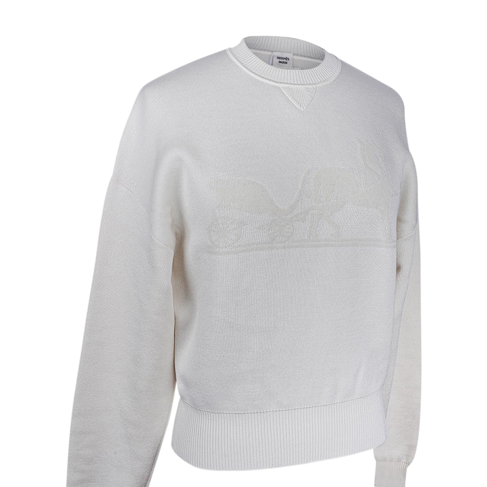 Hermes Sweater Ex-Libris Winter White Cashmere and Silk  34 / 4 For Sale 3